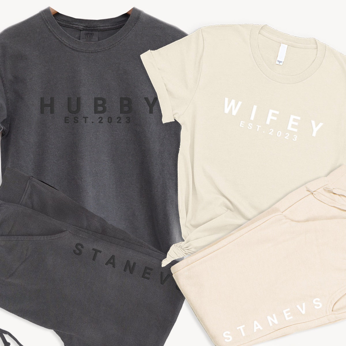 Wifey & Hubby Couple Matching SET T-shirt + Sweatpants With Embossed PUFF Print. Personalized Husband Wife Outfit, Anniversary Gift BOLT23 - Etsy
