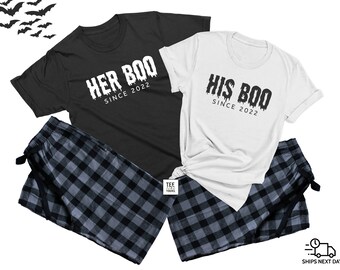 Her Boo & His Boo, Matching Halloween Pajamas for couples, Halloween gift for Him/ Her, Honeymoon Outfit, October Wedding Anniversary Gift