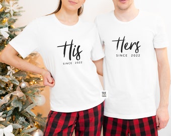 His & Hers Couple Matching Pajamas | Honeymoon Outfit | Wedding Anniversary Custom Gift| Husband Wife Valentine's Day gift | R/B Pants