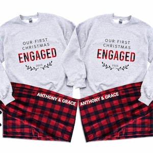 Our First Christmas Engaged | Couples Christmas Pajamas | Matching Christmas Pjs | Newly Engaged Christmas Pajamas | Fiancee gift. GG-R/B-TB