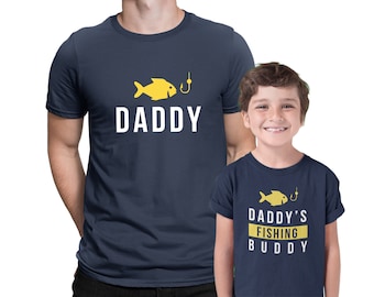 Daddy and Daddy's Fishing Buddy! Christmas Gift for Father and Son, Daughter, Baby. Matching T-shirt Set. Birthday gift for Dad & Son.