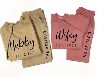 Wifey & Hubby Couple Matching Sweatsuits, Custom Sweatshirt and Sweatpants Set, Sweatshirt and Joggers, Sweatsuit Sets for newlyweds - PG