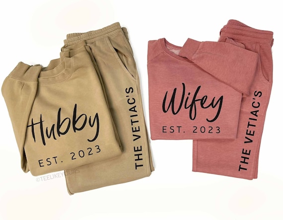 Wifey & Hubby Couple Matching Sweatsuits, Custom Sweatshirt and Sweatpants  Set, Sweatshirt and Joggers, Sweatsuit Sets for Newlyweds PG 