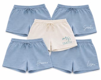Personalized Bridesmaid Shorts, Custom Bridal Party Shorts, Wedding Morning Pajamas, Bride Getting Ready Outfit, Bachelorette Gift