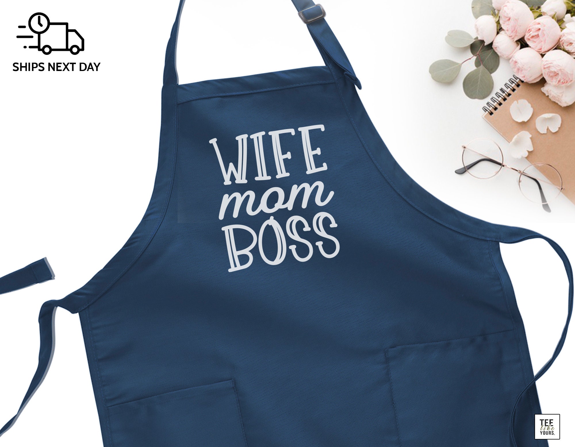 Apron Wife Mom Boss, Kitchen Apron With Three-section Pocket, Mommy, Mama,  Cooking Gift for Mothers Day, Mom Life 