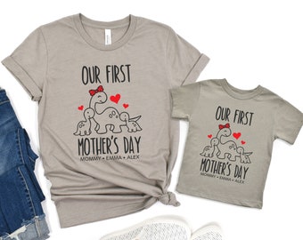 Our first Mother's day Matching Mommy & Me Shirt | Mother's Day Gift | New Mom Shirt | Mother's day gift for Twin Mama | Unisex mamasaurus