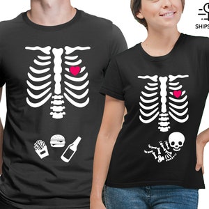 Halloween Maternity Shirts Set | X-Ray Skeleton Matching Halloween Costumes for Pregnancy Announcement | Couple Baby Announcement