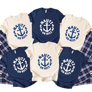 Nauty or Nice Matching Pajamas. Christmas Cruise ship pajamas. Shirts & Plaid Pants. Nautical Wedding pjs. Beach Honeymoon. NS25 image 2
