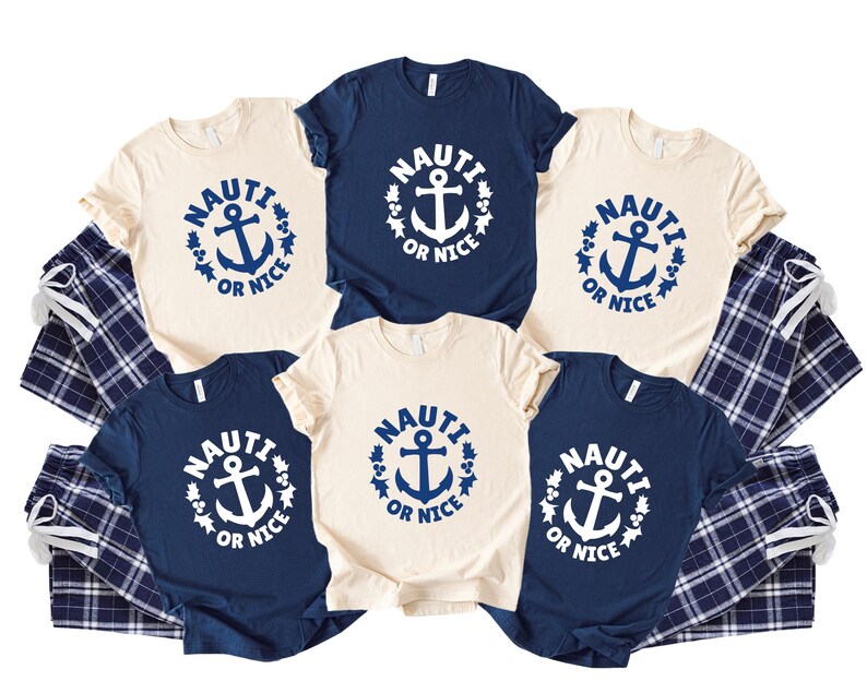 Nauty or Nice Matching Pajamas. Christmas Cruise ship pajamas. Shirts & Plaid Pants. Nautical Wedding pjs. Beach Honeymoon. NS25 image 2