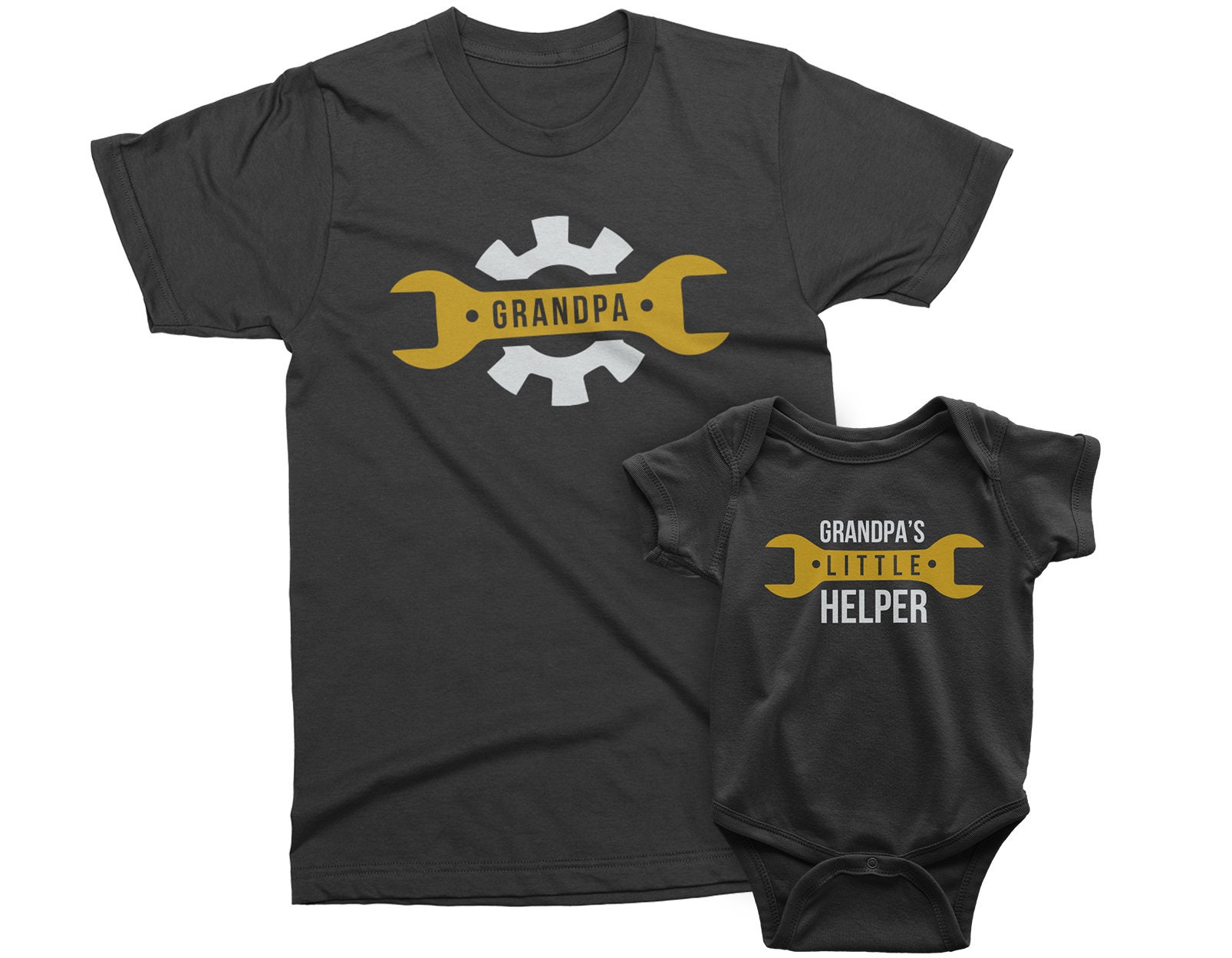 Grandpa and Grandpa's Little Helper Mechanic Matching T-shirts With Wrench  Funny Gift for Grandfather and Grandson 