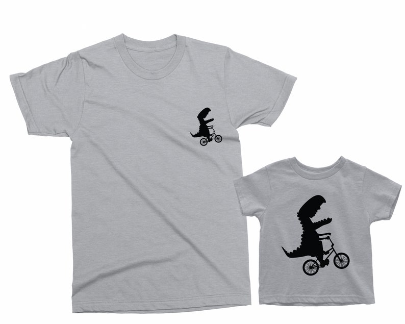 Father and Son matching shirts. Father's Day gift for Father and Baby. Matching Dinosaurs riding a bike shirt Set. Father Son matching tees. image 6