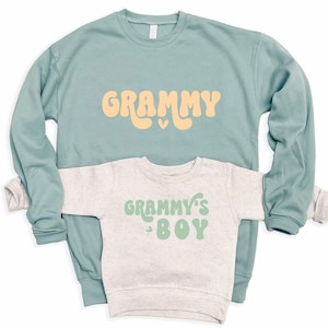 Grammy and Grammy&#39;s boy, Retro Matching grandma and grandson sweatshirts, Retro Grandma Shirt. New grandma gift, Mother&#39;s Day gift. Nat/Sage