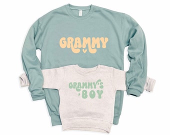 Grammy and Grammy's boy, Retro Matching grandma and grandson sweatshirts, Retro Grandma Shirt. New grandma gift, Mother's Day gift. Nat/Sage