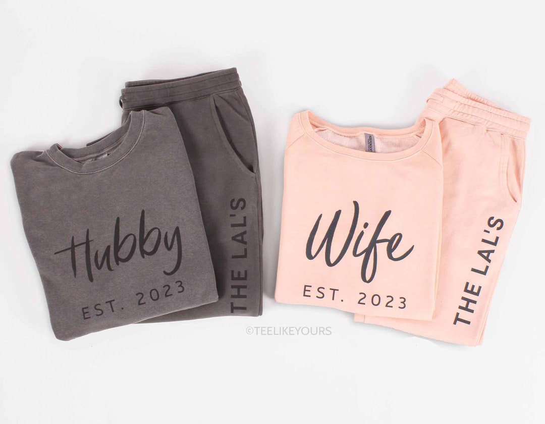 Wifey & Hubby Couple Matching Sweatsuits. Wedding Reception Custom