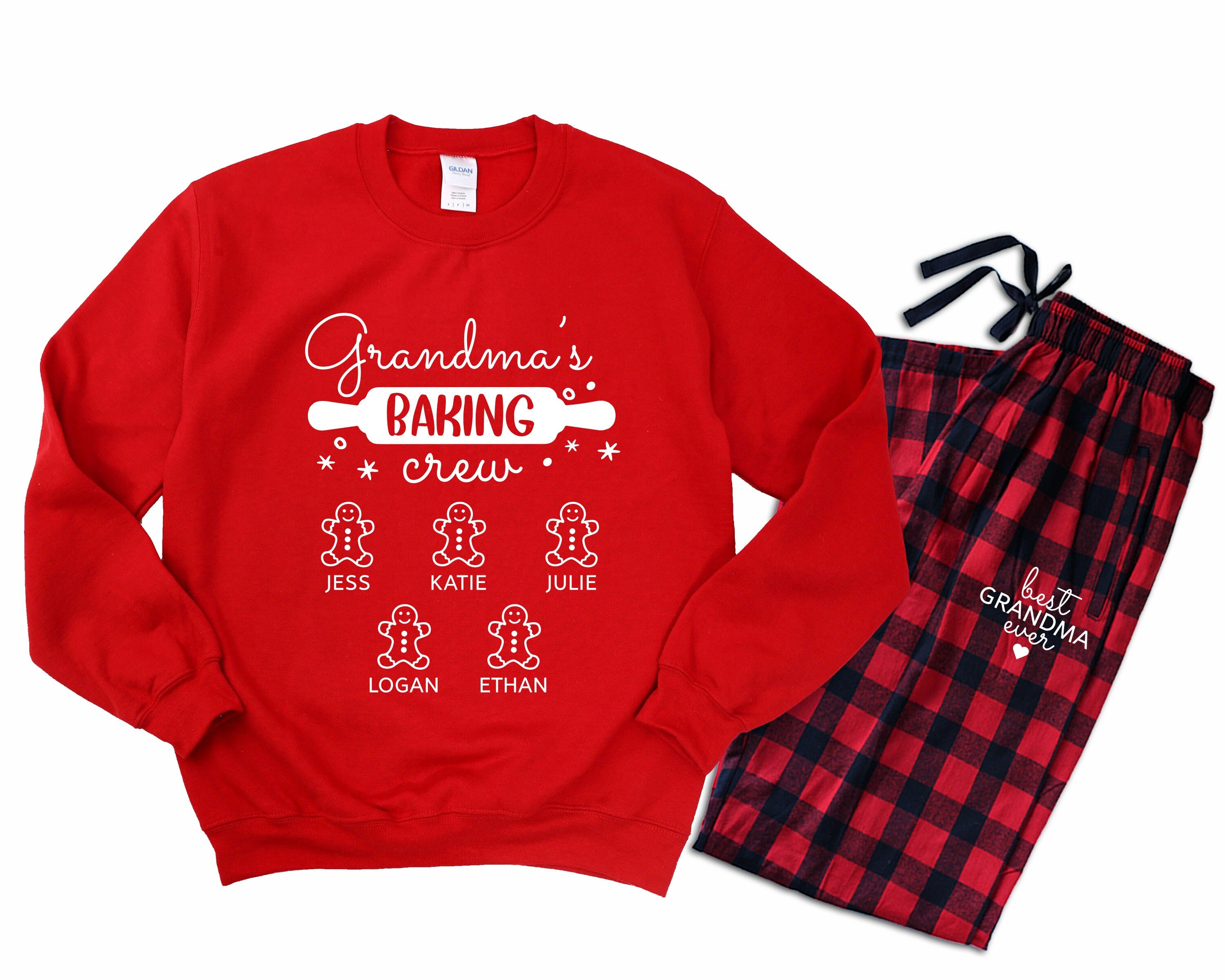 Christmas Pajama for Grandma With Grandkids Names. Customized Grandma Sweatshirt Buffalo Pants. Personalized Christmas Grandma Gift R B Etsy UK
