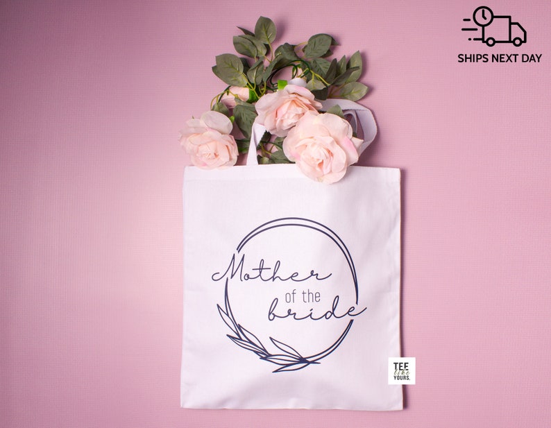 Parents Wedding Gift Tote Bags – Personalized Mother of the Bride & Mother of the Groom Canvas Tote – Wedding Day Keepsake Gift image 2