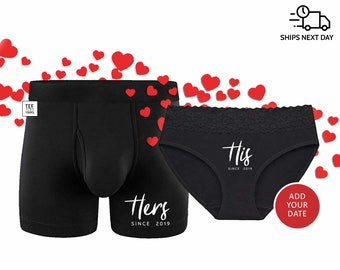 His & Hers - Couple Matching Underwear | Panties and Boxer Brief Set | Husband Wife Valentine's Day gift | Wedding Anniversary Custom Gift|
