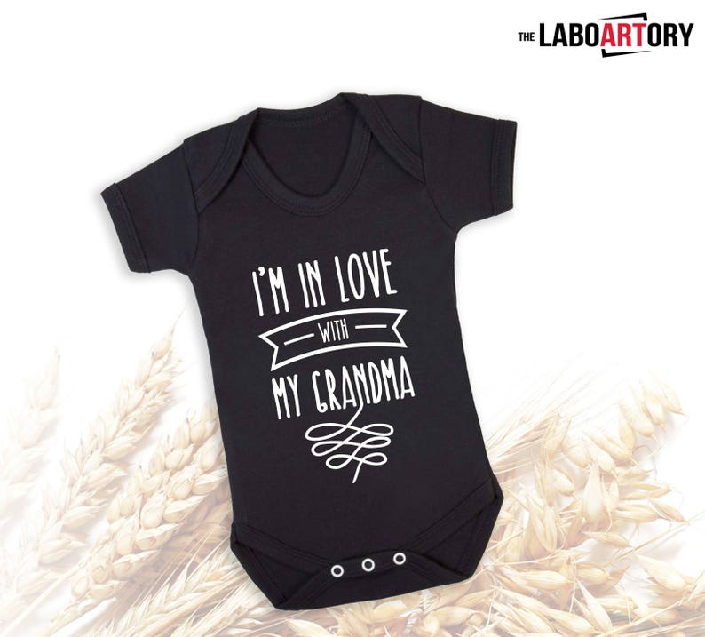 I'm in love with my grandma Cute Baby bodysuit Baby Bodysuit Best Grandson Best Granddaughter image 2