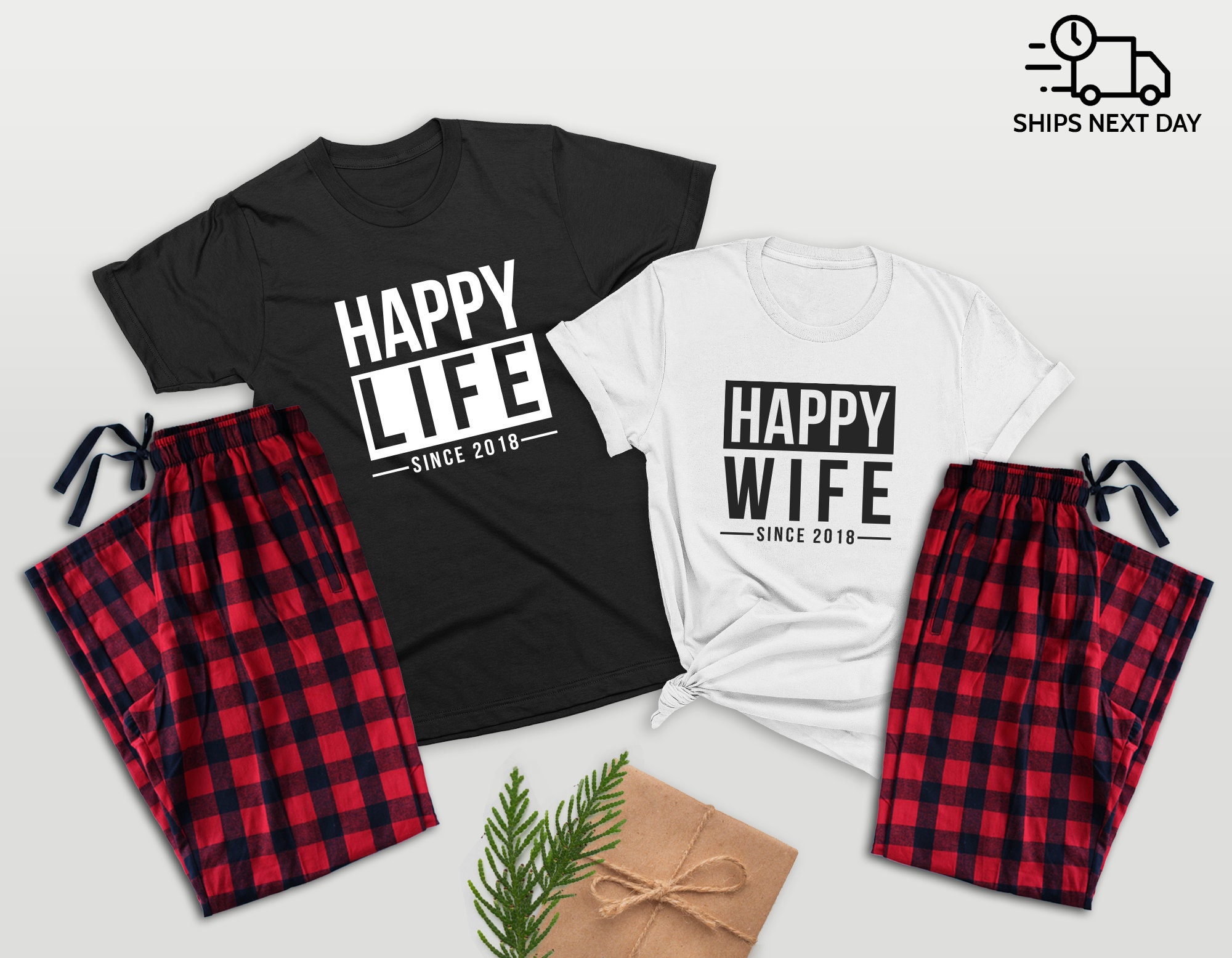 Happy WIFE Happy LIFE Couple Matching Pajamas. Valentines Day Gift. Honeymoon Outfit. Husband Wife Anniversary. Wedding Gift R B PANTS Etsy Canada