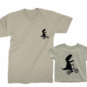 Father and Son matching shirts. Father's Day gift for Father and Baby. Matching Dinosaurs riding a bike shirt Set. Father Son matching tees. image 5