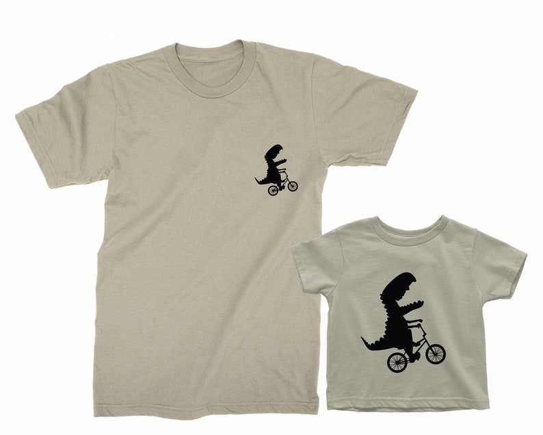 Father and Son matching shirts. Father's Day gift for Father and Baby. Matching Dinosaurs riding a bike shirt Set. Father Son matching tees. image 5