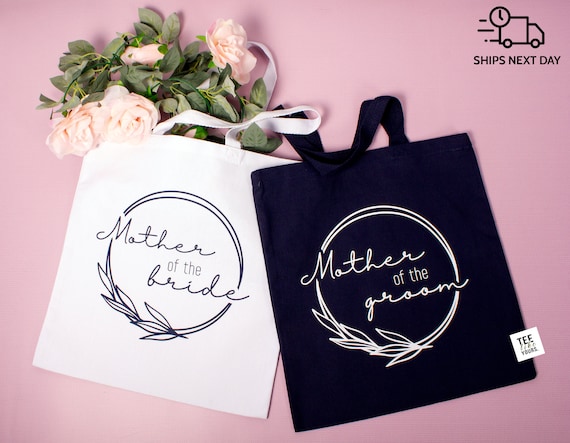 Parents Wedding Gift Tote Bags – Personalized Mother of the Bride & Mother of the Groom Canvas Tote – Wedding Day Keepsake Gift