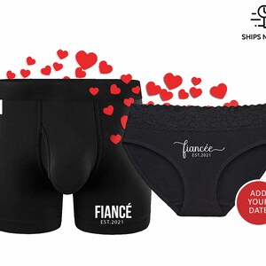 Fiancé & Fiancée - Couple Retreat Set | Matching Underwear | Panties and Boxer Brief Set | Engagement Gift | Valentine&#39;s Day Gift for Him