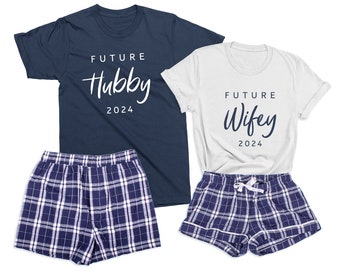 Future Hubby & Wifey Matching Pajamas for Couples, Fiancé gift for him, Engagement Gift, Valentines Day gift for Him, Holiday Pjs | NS23