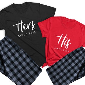 His & Hers - Couple Matching Pajamas, Personalized Anniversary Gift, Gift for husband, Husband Wife Valentines Day gift, Boyfriend Gift BH/B