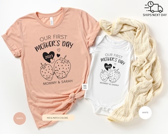 Our first Mother's day Matching Mommy & Me Custom Shirt | Mother's Day Gift | New Mom Shirt | 1st Mother's day Mom and Baby | Strawberries 3