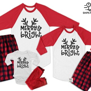 Merry and Bright Family Matching Pajamas Set |  Buffalo Plaid Holiday Pjs | Christmas Pajama