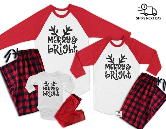 Merry and Bright Family Matching Pajamas Set Buffalo Plaid Holiday Pjs Christmas Pajama Etsy Canada