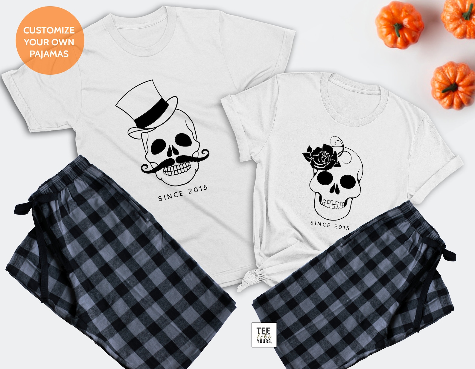 Skulls Couple Matching Pajamas Halloween Gift for Him/ Her Etsy