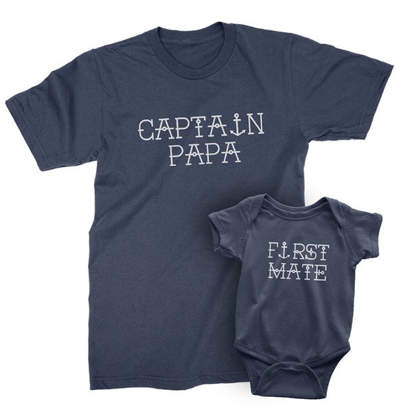 Captain Papa & First Mate Matching T-Shirt Set – Nautical Dad Gift