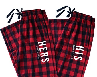 His & Hers - Couple Christmas Pajamas, Buffalo Plaid Pajama Pants with Pockets, Matching Christmas Pajamas, Mr and Mrs Couple Pajamas