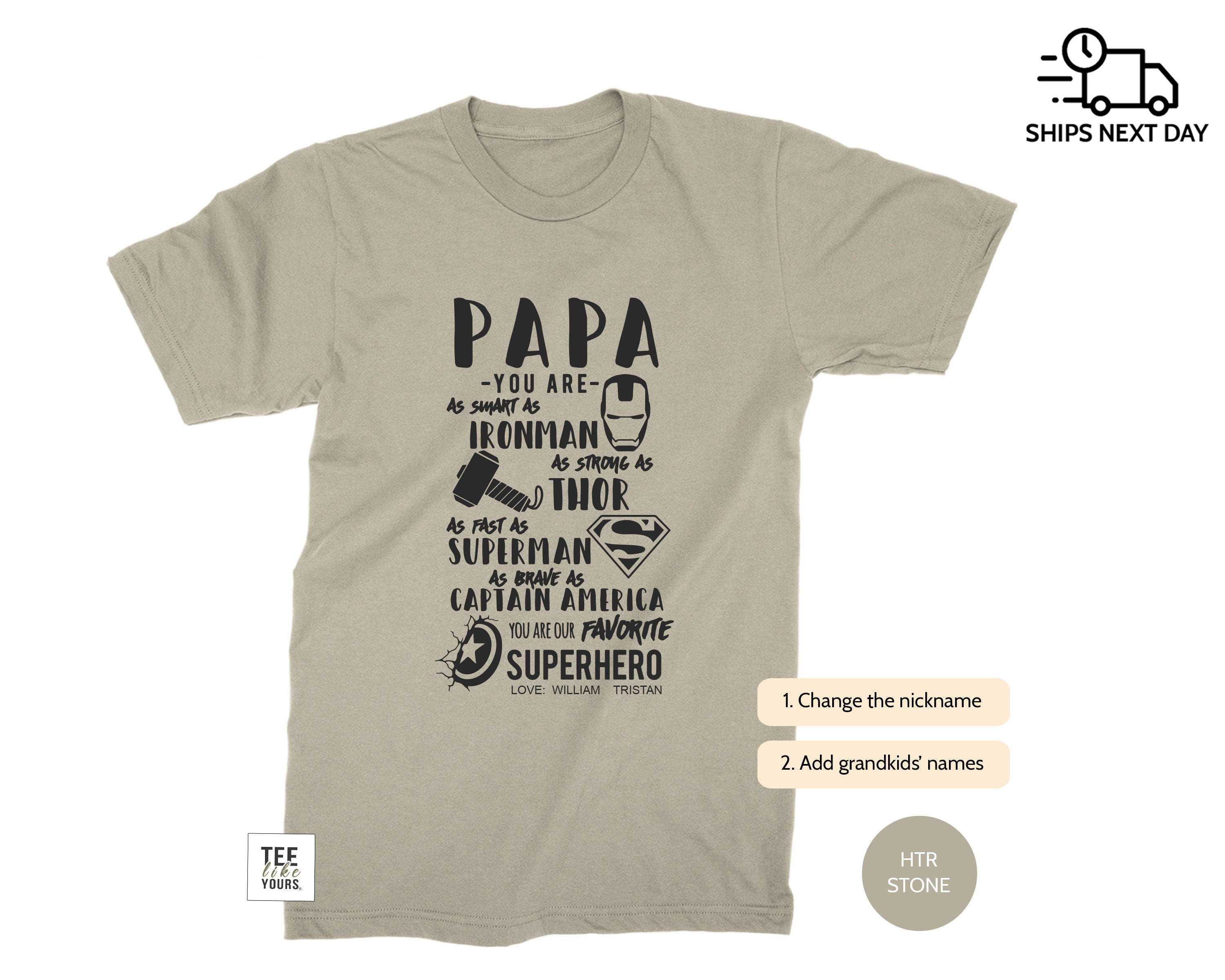 Superhero Papa Graphic Tee Shirt, S-5XL