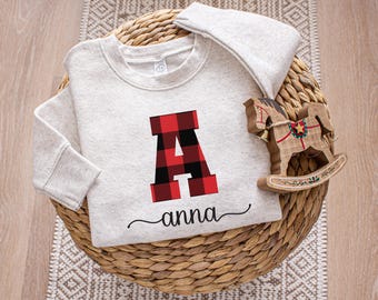 Sudadera personalizada con nombre y letra para niños. Sudadera y camiseta para niños y niñas pequeños. Body con nombre para bebé. Sudaderas navideñas para niños.