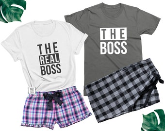 The Boss & The Real Boss Couple Matching Pajamas with Boxers | Valentines Day Gift for Him and Her | Anniversary Gift for Husband Wife