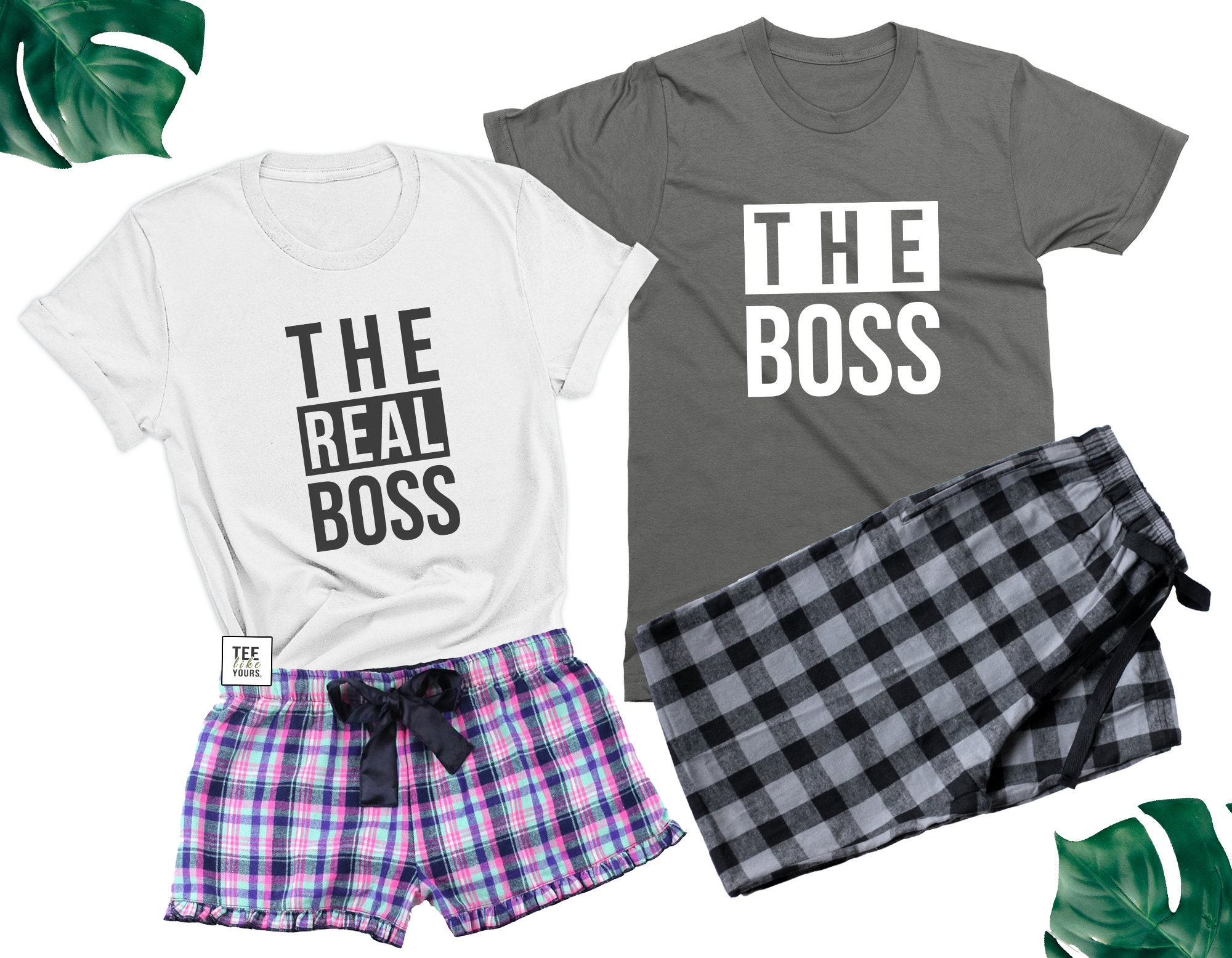 The Boss the Real Boss Couple Matching Pajamas With Boxers Valentines Day Gift for Him and Her Anniversary Gift for Husband Wife Etsy UK