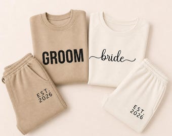 Custom Bride & Groom Matching Set with Sweatshirt and pants. Couple Wedding Gift. Engagement Loungewear. Honeymoon Outfit. Bride Gift