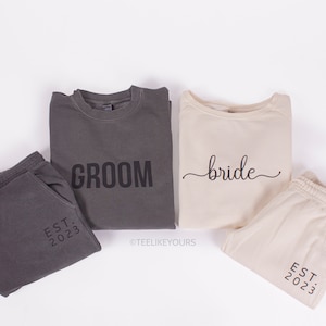Groom & Bride Couple Matching Set. Sweatshirt and Sweatpants Set. Bridal Gift. Bride Sweatshirt and Joggers. Bride and Groom sweatsuits.