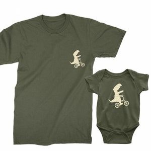 Father and Son matching shirts. Father's Day gift for Father and Baby. Matching Dinosaurs riding a bike shirt Set. Father Son matching tees. image 3