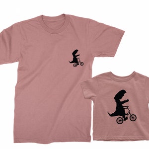 Father and Son matching shirts. Father's Day gift for Father and Baby. Matching Dinosaurs riding a bike shirt Set. Father Son matching tees. image 7