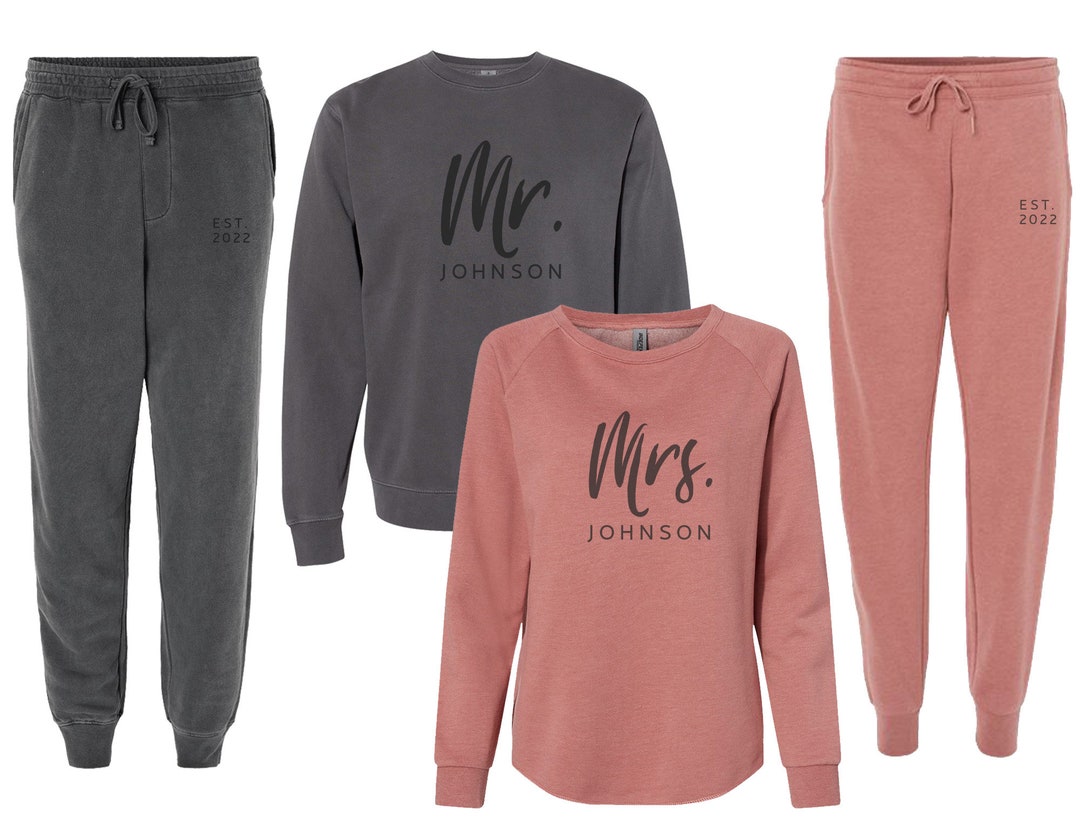 Custom Mr. & Mrs. Couple Matching Sweatsuits for Bride and Groom, Sweatshirt and Sweatpants Set