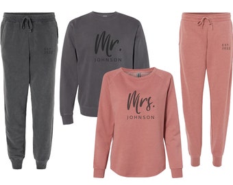 Custom Mr. & Mrs. Couple Matching Sweatsuits for Bride and Groom, Sweatshirt and Sweatpants Set, Sweatshirt and Joggers, Sweatsuit Sets - RB