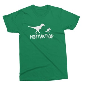 MOTIVATION Unisex Funny T-shirt. Dinosaur Birthday Tee. This is my way to get motivated T-shirt Gift for him. Running from a Dinosaur. image 4