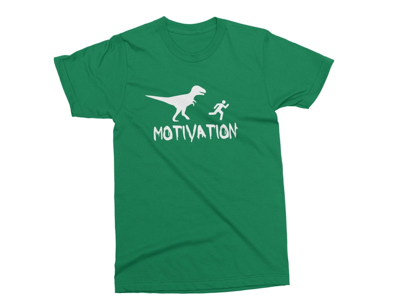 MOTIVATION Unisex Funny T-shirt. Dinosaur Birthday Tee. This is my way to get motivated T-shirt Gift for him. Running from a Dinosaur. image 4