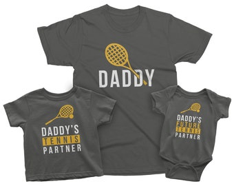 Daddy and Daddy's tennis partner! Dad's little Buddy  Matching  Family T-shirts. Funny outfit set  for tennis lovers with custom name/ words