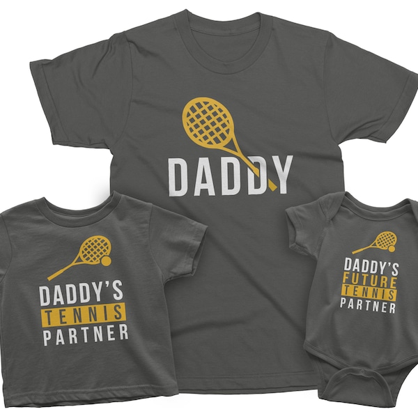 Daddy and Daddy's tennis partner! Dad's little Buddy  Matching  Family T-shirts. Funny outfit set  for tennis lovers with custom name/ words