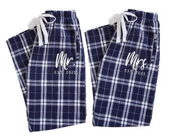 Mr. & Mrs. Matching Pajama Pants | Couple Custom Plaid Pajamas with Pockets | Matching Christmas Pajamas | Newlyweds Couple Pjs | NS25